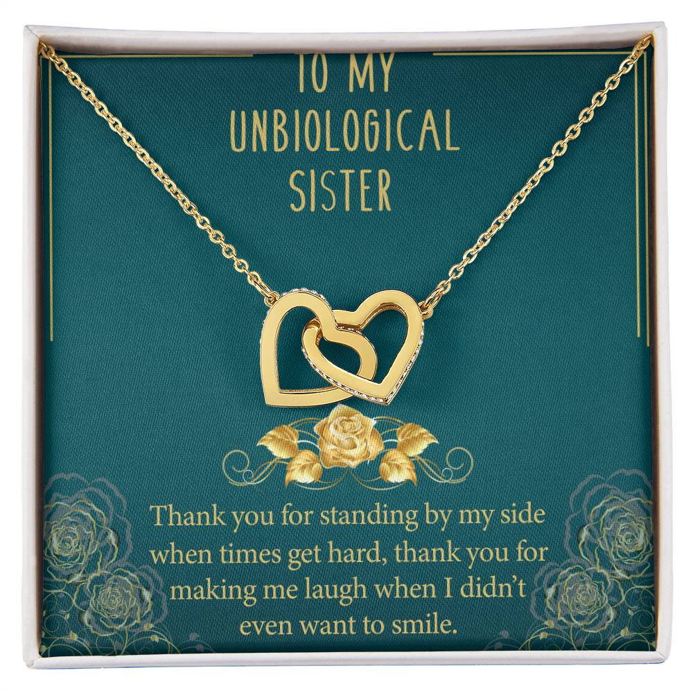 To My Unbiological Sister Interlocking Hearts Necklace Message Card