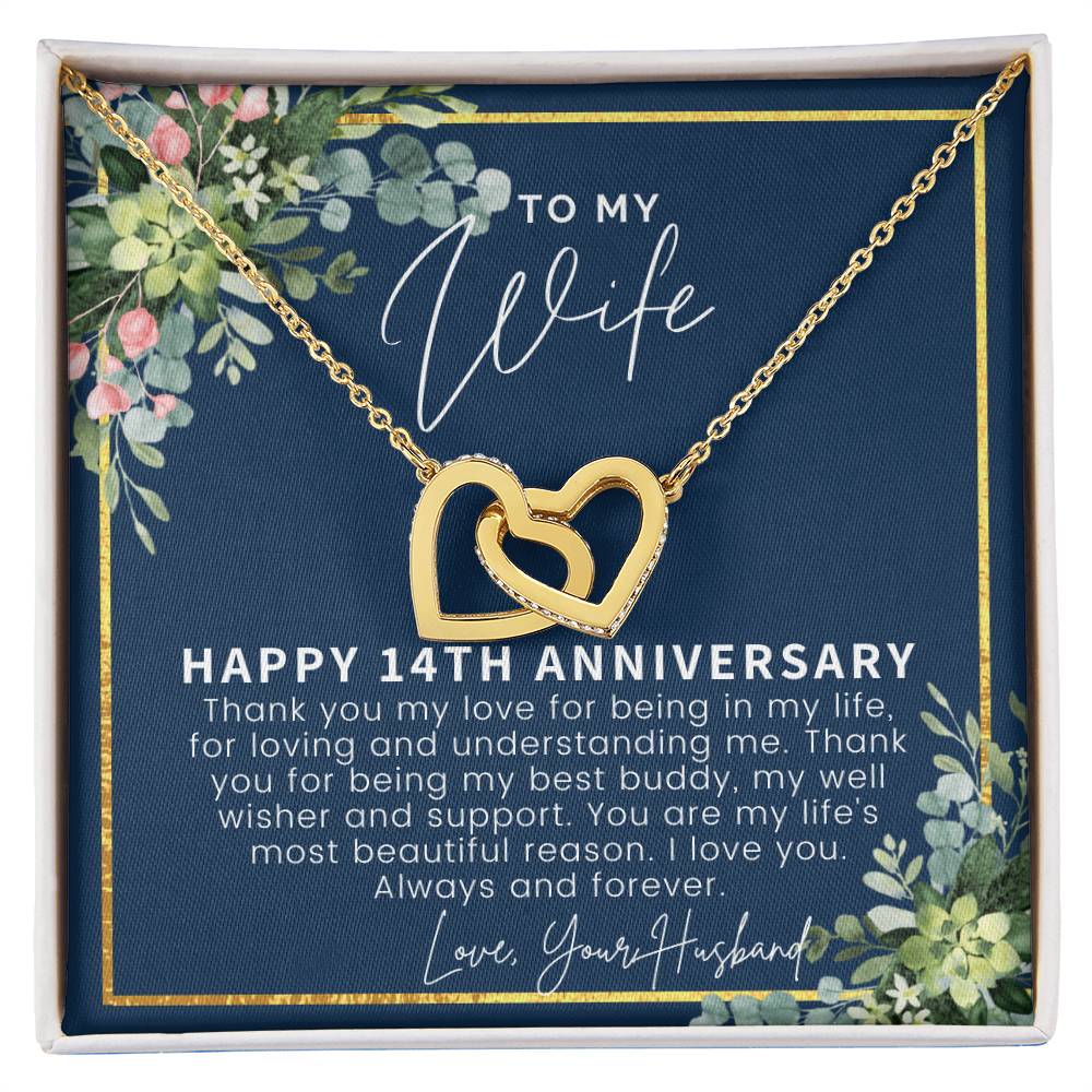14 Year Wedding Anniversary Gift For Wife 14Th Anniversary Gift For Her 14 Year Anniversary Gift Ideas 14Th Anniversary Gifts Interlocking Hearts Necklace