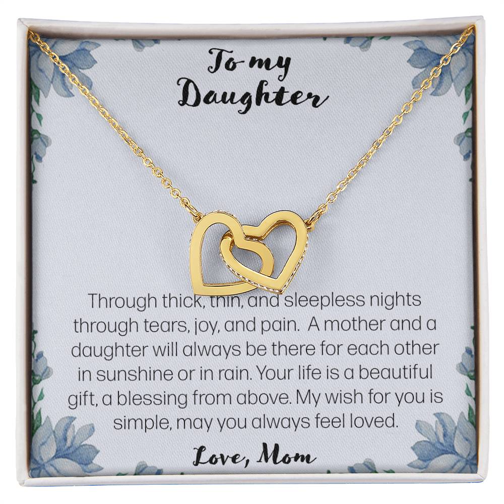 To My Daughter. Through Thick And Thin - Love Mom Interlocking Hearts Necklace