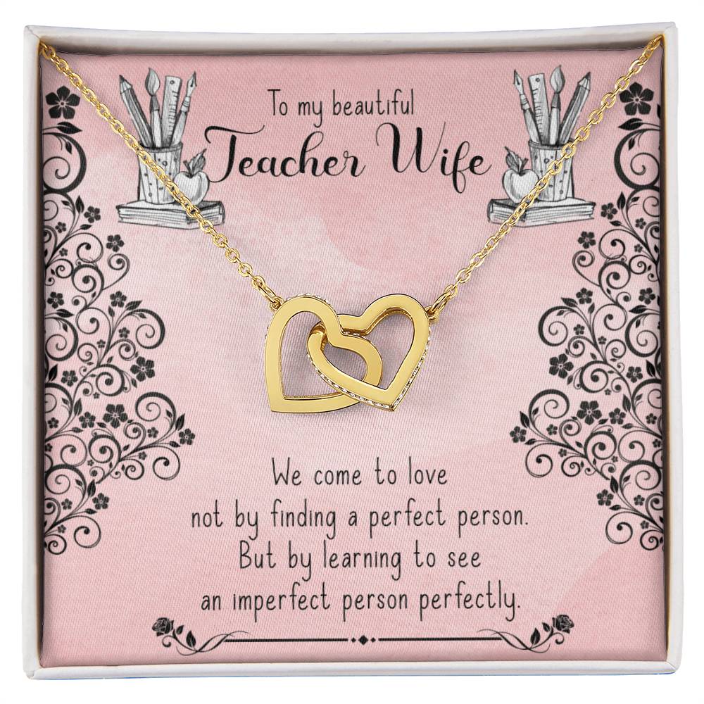 To My Beautiful Teacher Wife Gift - Interlocking Hearts Necklace - Symbol Of Never-Ending Love
