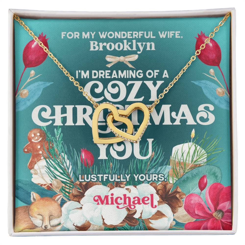 Husband To Wife - I'M Dreaming Of A Cozy Christmas You - Customizable Christmas Gift Interlocking Hearts Necklace