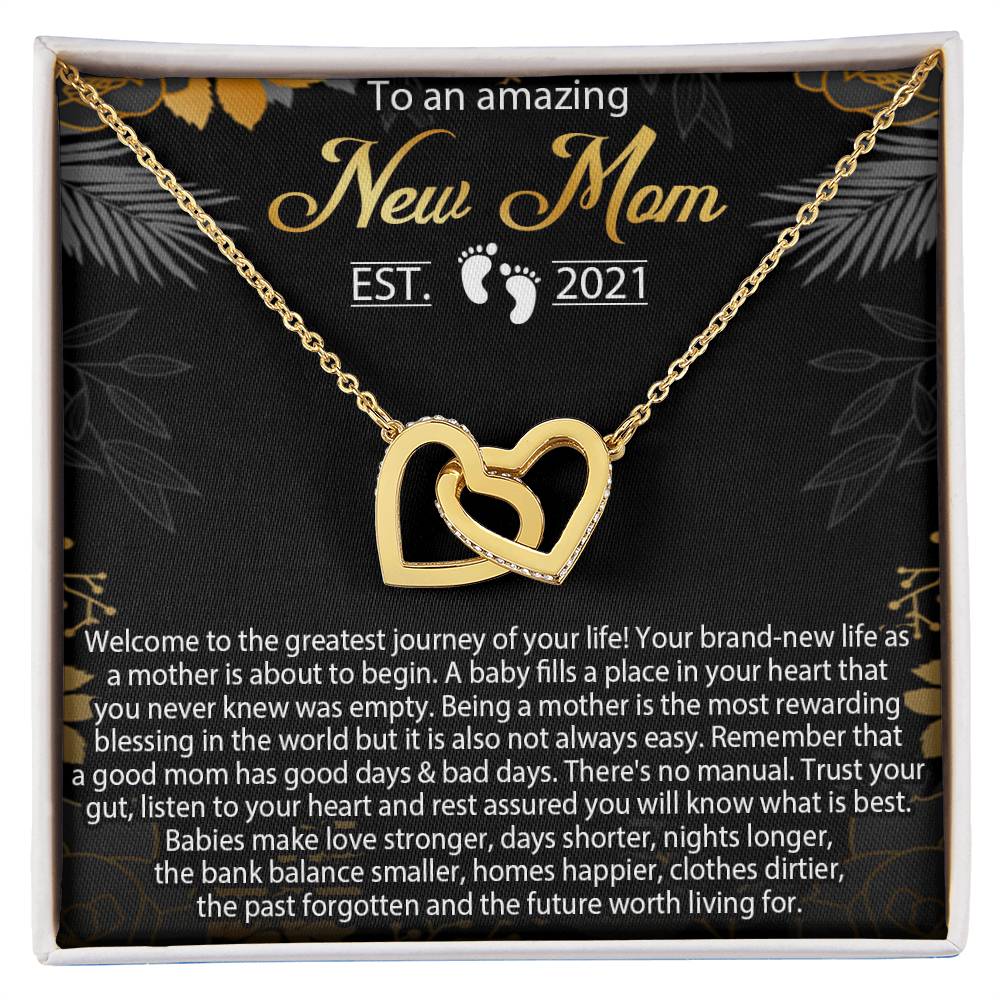 New Mom Necklace Gift Mom Est 2021 Necklace First Time Mom Necklace Baby Shower Necklace Interlocking Hearts Necklace Gift For New Mom