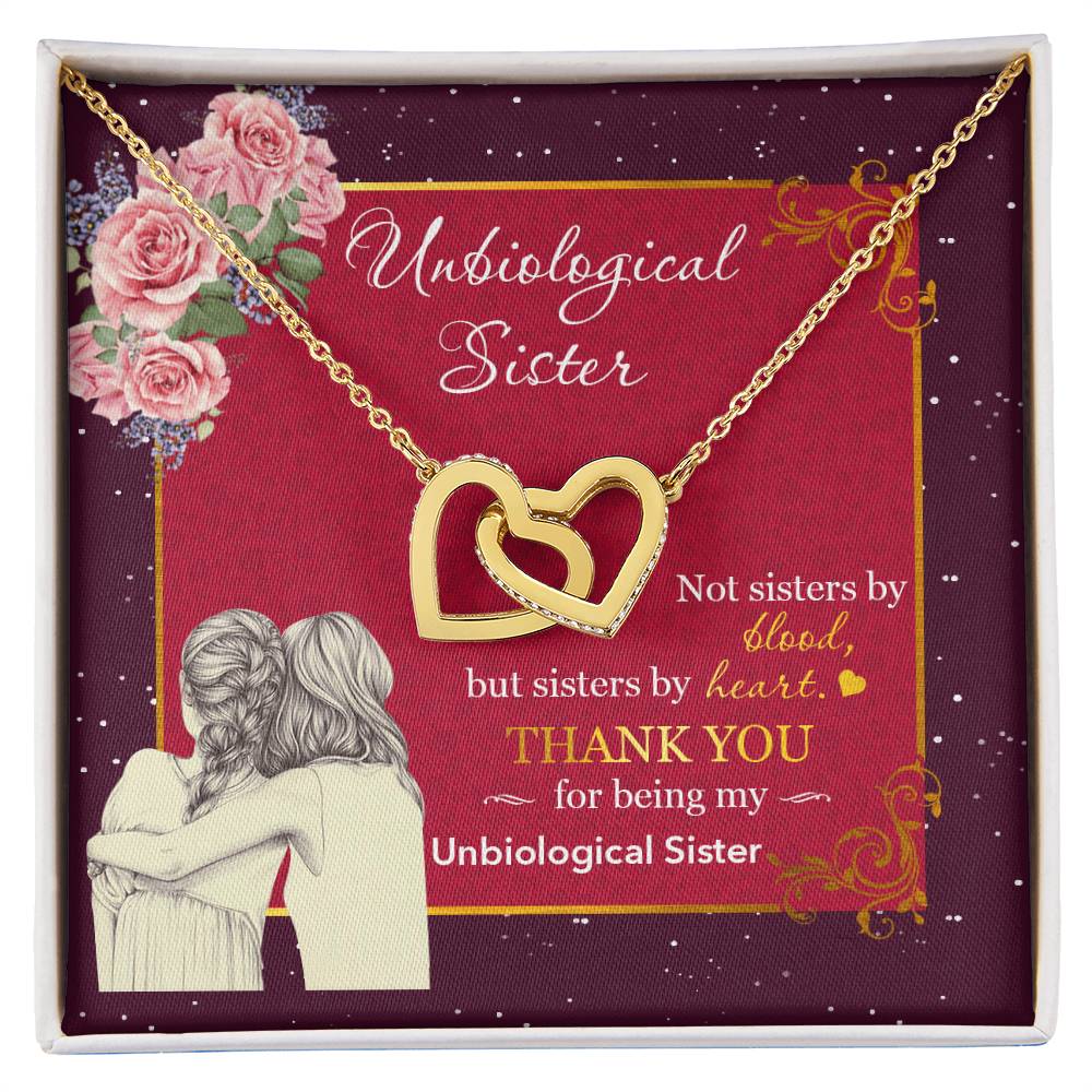 Unbiological Sister-Not Sisters By Blood But Sisters By Heart-Interlocking Heart Necklace Interlocking Hearts Necklace