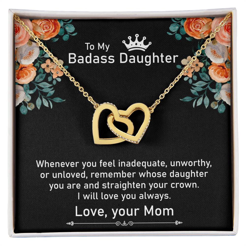To My Badass Daughter Necklace Gift From Mom Birthday Necklace Gift From Mom Interlocking Hearts Necklace