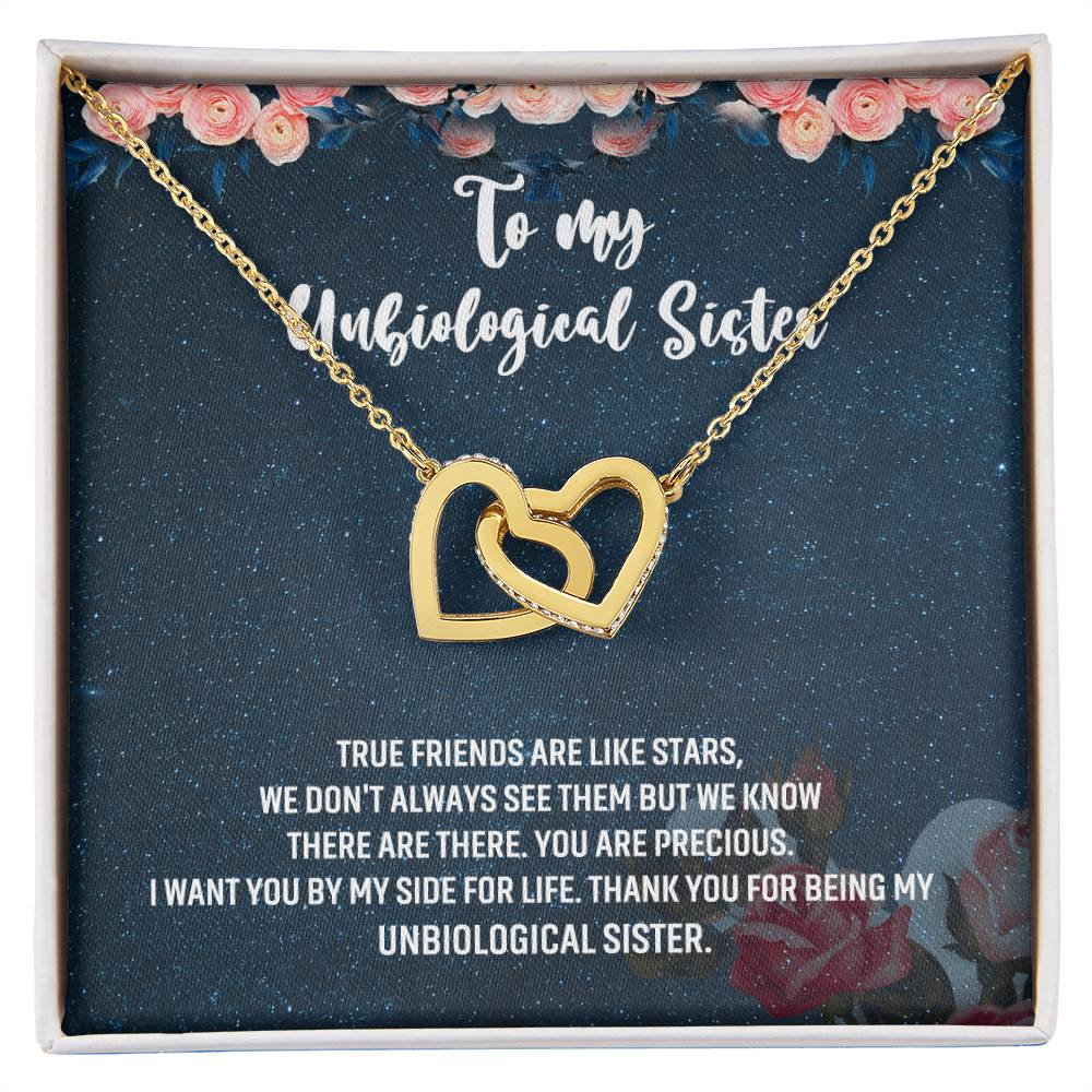 Unbiological Sister Gift Interlocking Hearts Necklace