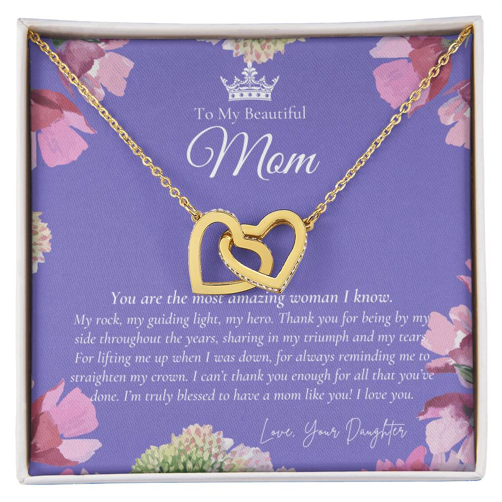 To My Beautiful Mom Necklace Beautiful Mom Gift Mother’S Day Gift Birthday Gift Gift From Daughter On Wedding Day Interlocking Hearts Necklace