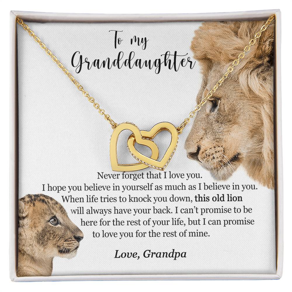 To My Granddaughter - This Old Lion Will Always Have Your Back Interlocking Hearts Necklace