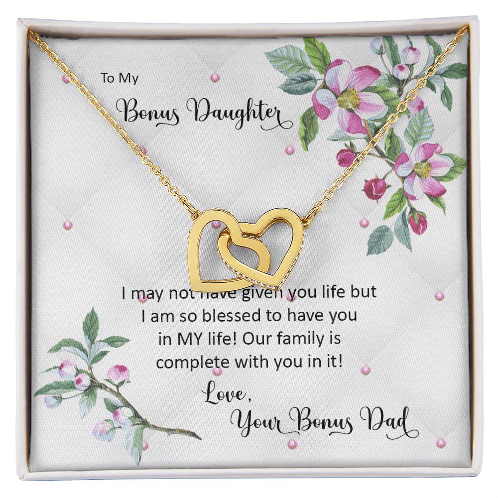 Bonus Daughter From Bonus Dad No Dna But You Have My Heart Interlocking Hearts Necklace