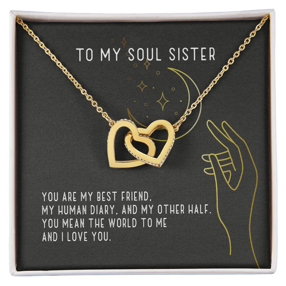 To My Soul Sister Two Hearts Necklace Interlocking Hearts Necklace