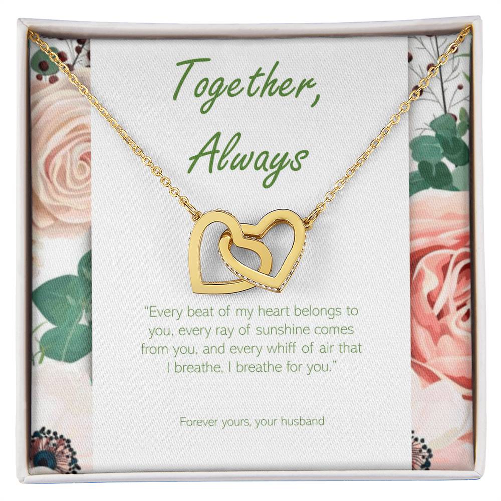 Two Hearts Necklace - Cubic Zirconia Stones Interlocking Hearts Necklace