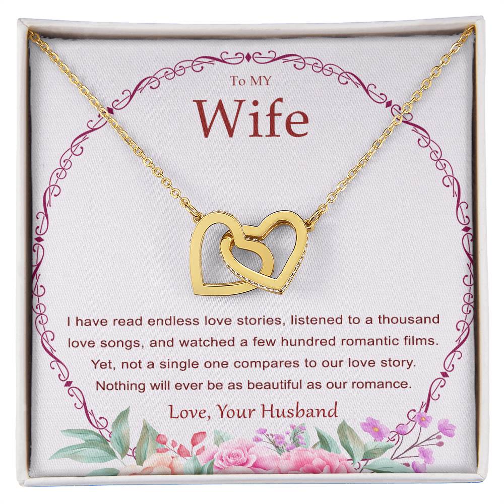 Interlocking Heart Necklace For Wife. Heart Touching Message Card Included. Interlocking Hearts Necklace