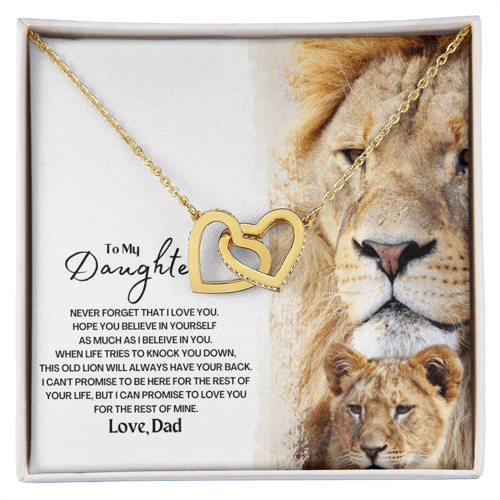 To My Daughter - This Old Lion Will Always Have Your Back Interlocking Hearts Necklace