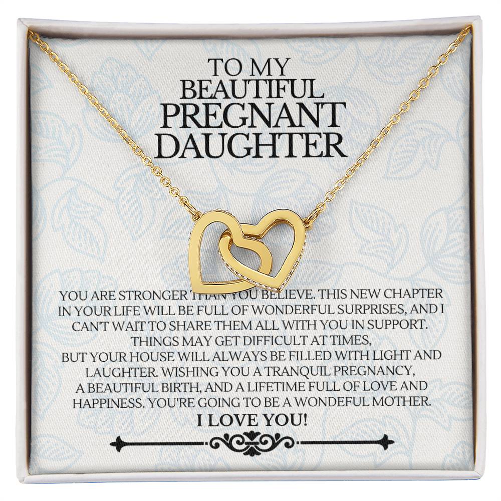 To My Beautiful Pregnant Daughter - Premium Love Necklace - Ge02 Interlocking Hearts Necklace