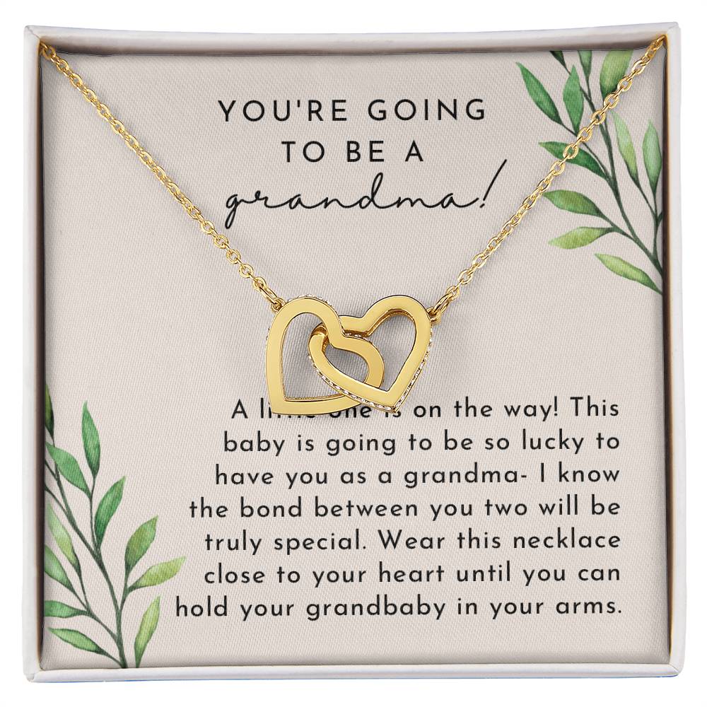 Grandma Baby Announcement L Neutral Leaves Final Interlocking Hearts Necklace
