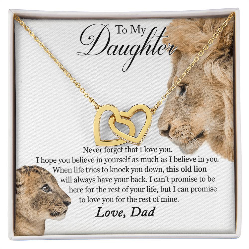 To My Daughter - This Old Lion Will Always Have Your Back Interlocking Hearts Necklace