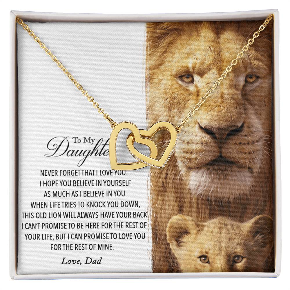 To My Daughter - This Old Lion Will Always Have Your Back Interlocking Hearts Necklace