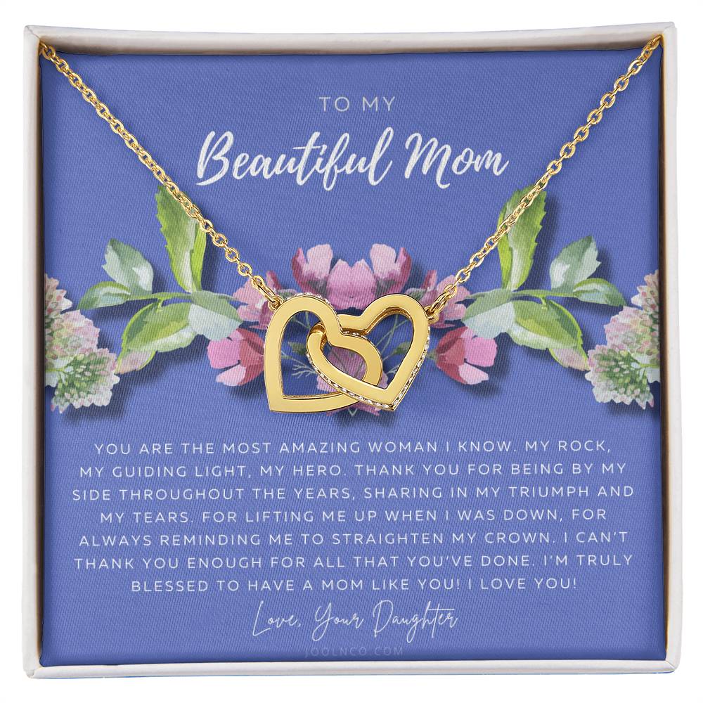 To My Beautiful Mom Necklace Beautiful Mom Gift Mother’S Day Gift Birthday Gift Gift From Daughter On Wedding Day Interlocking Hearts Necklace