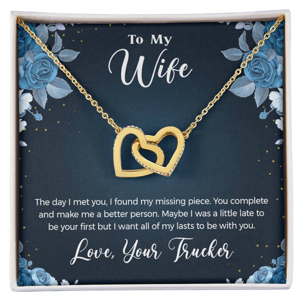 To Wife - From Trucker - You Complete Me Necklace Interlocking Hearts Necklace