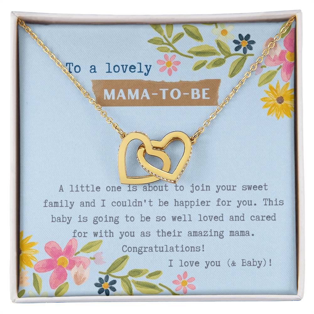 Mama To Be Interlocking Hearts Necklace Blue Floral Baby Shower