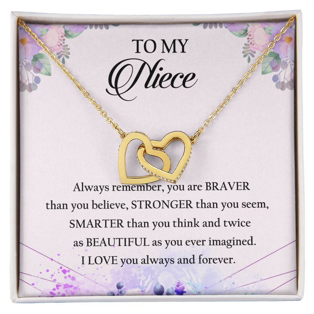 To My Niece Interlocking Hearts Necklace Message Card