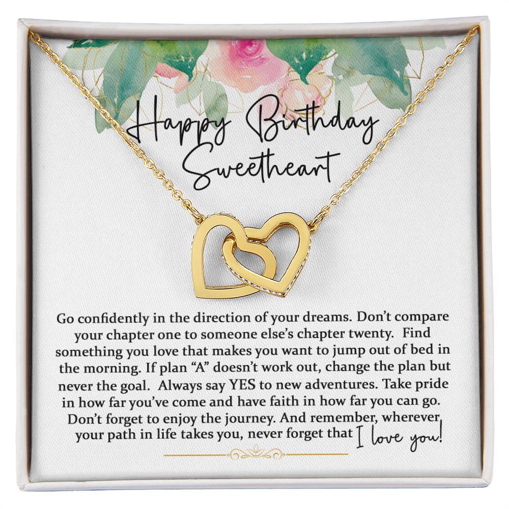 Happy Birthday Sweetheart - Interlocking Hearts - Pink Gold Interlocking Hearts Necklace