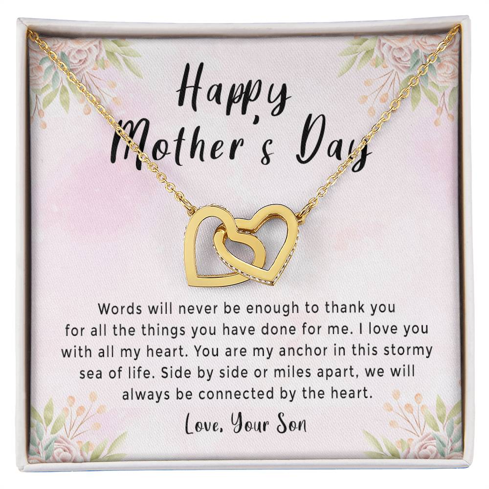 Mother'S Day Gift Necklace From Son On Interlocking Hearts Necklace