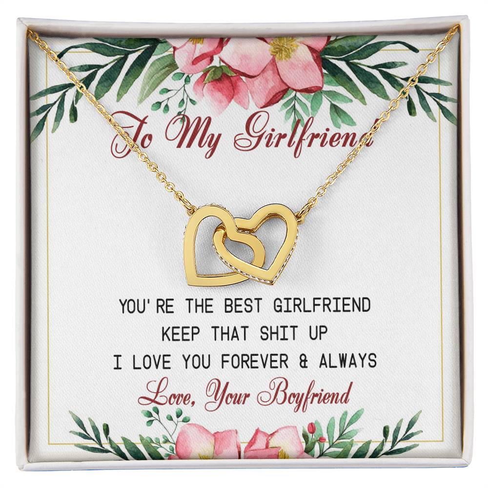 To My Girlfriend Interlocking Hearts Necklace Message Card