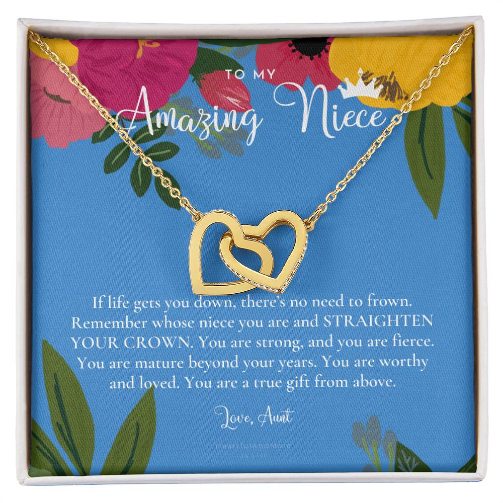 To My Amazing Niece Straighten Your Crown Necklace Aunt Niece Necklace Niece Birthday Gift Niece Graduation Gift Interlocking Hearts Necklace