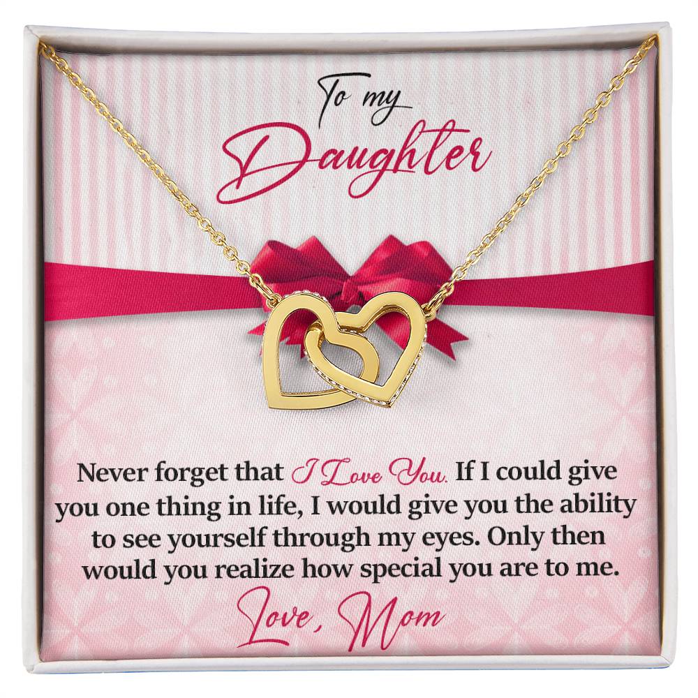 To My Daughter - I Love You - Love Mom Interlocking Hearts Necklace