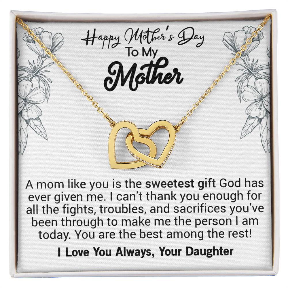 Happy Mother'S Day Mom A Mom Like You Is The Sweetest Gift. Interlocking Hearts Necklace