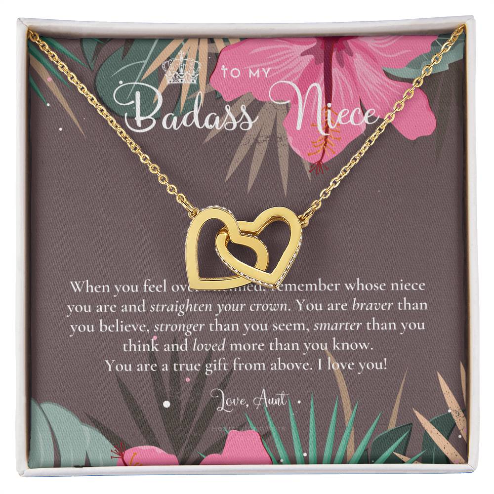 To My Badass Niece Straighten Your Crown Necklace Aunt Niece Necklace Niece Birthday Gift Niece Graduation Gift Interlocking Hearts Necklace