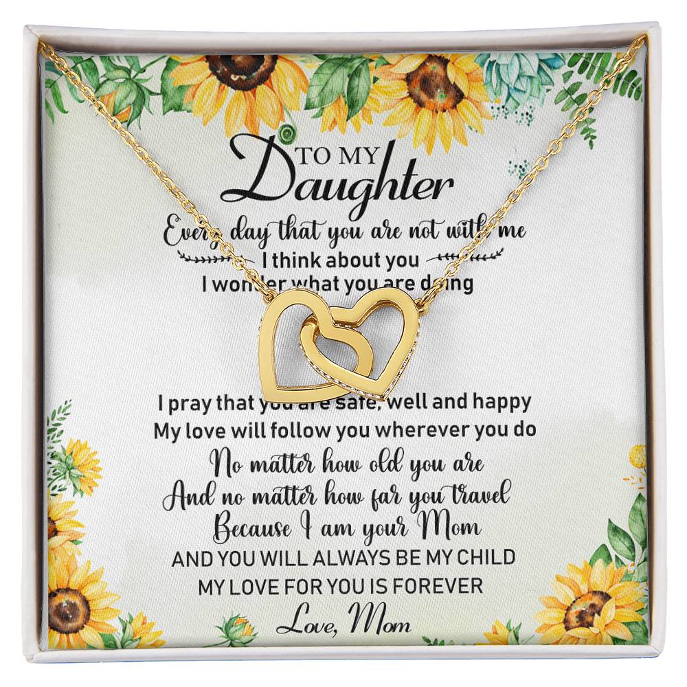 To My Daughter Sunflower Interlocking Hearts Necklace Birthday Message Card