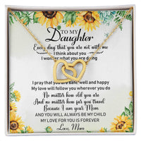 To My Daughter Sunflower Interlocking Hearts Necklace Birthday Message Card