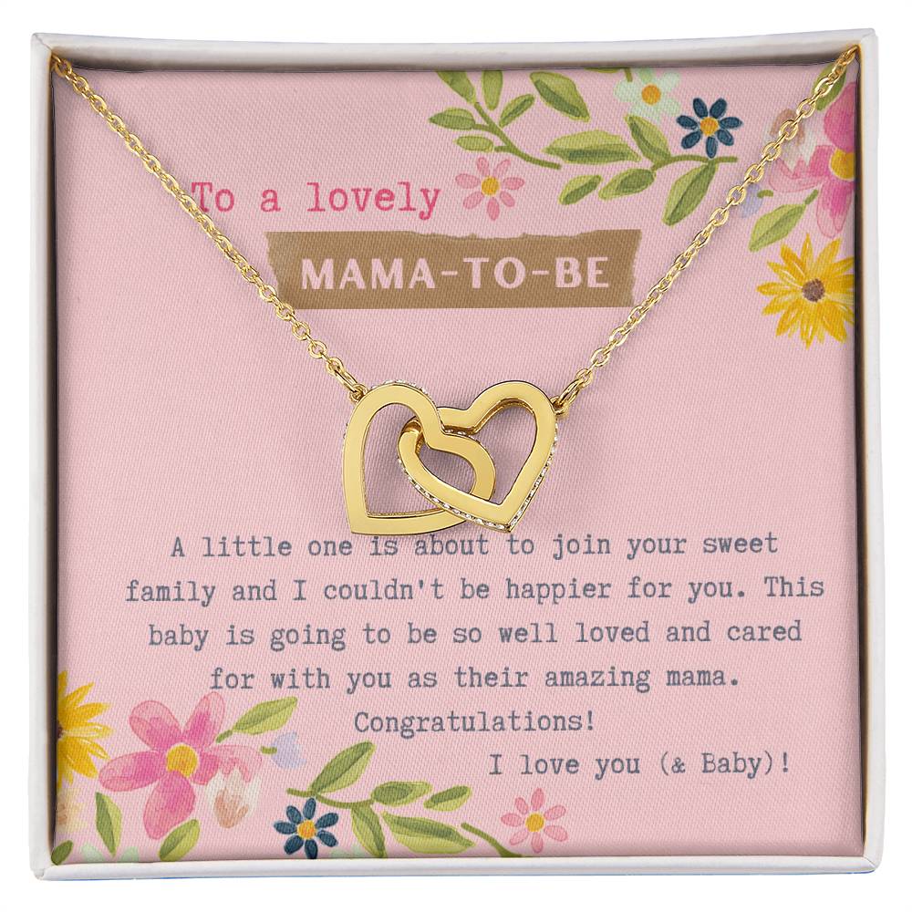 Mama To Be Interlocking Hearts Necklace Pink Floral Baby Shower