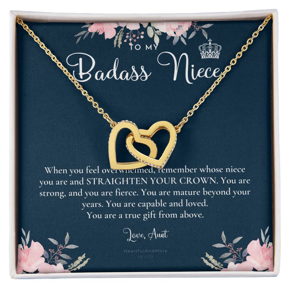 To My Badass Niece Straighten Your Crown Necklace Aunt Niece Necklace Niece Birthday Gift Niece Graduation Gift Interlocking Hearts Necklace