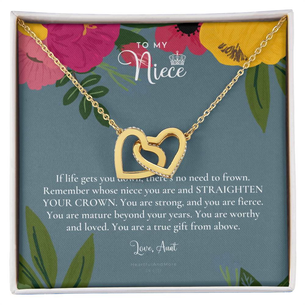 To My Badass Niece Straighten Your Crown Necklace Aunt Niece Necklace Niece Birthday Gift Niece Graduation Gift Interlocking Hearts Necklace