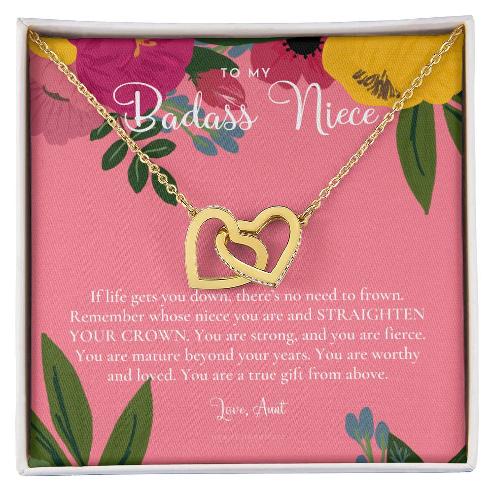 To My Badass Niece Straighten Your Crown Necklace Aunt Niece Necklace Niece Birthday Gift Niece Graduation Gift Interlocking Hearts Necklace
