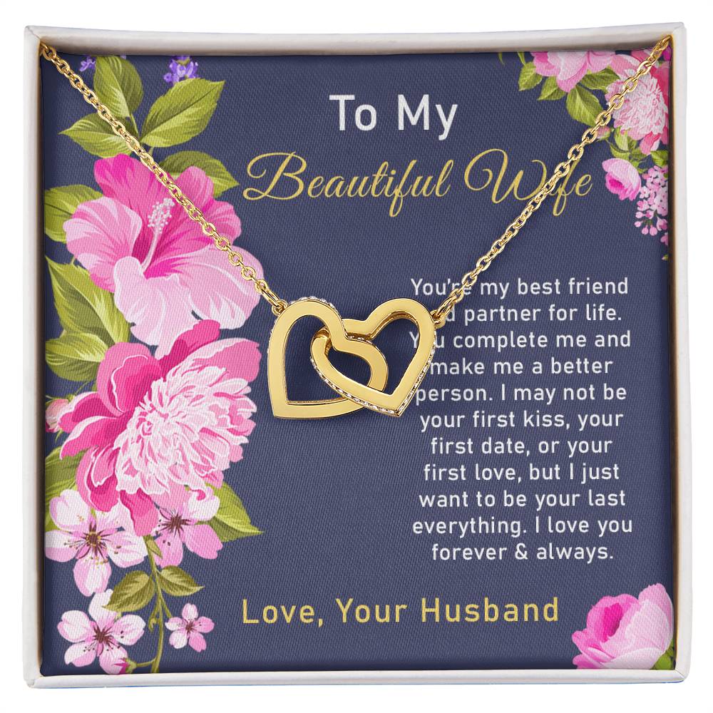 To My Beautiful Wife Interlocking Hearts Necklace
