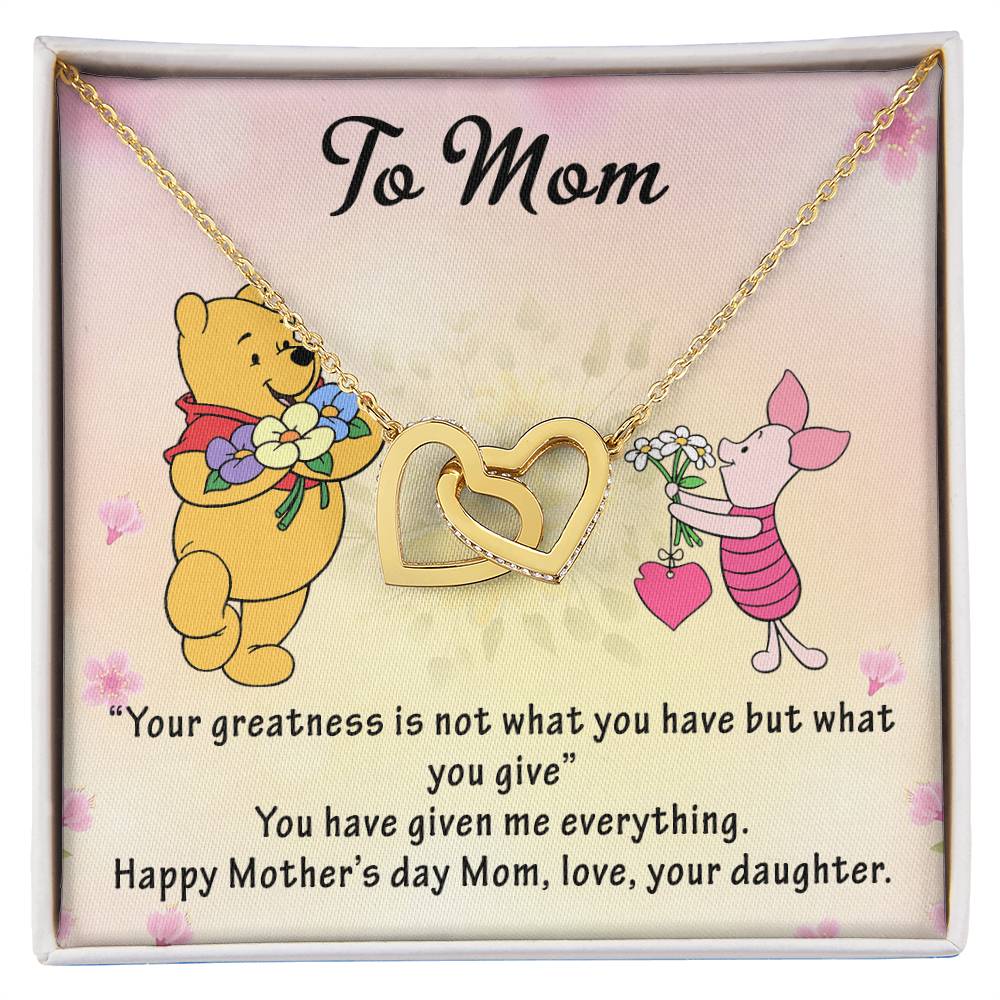 Mothersday Winnie The Pooh Sweetest Hearts Necklace Interlocking Hearts Necklace
