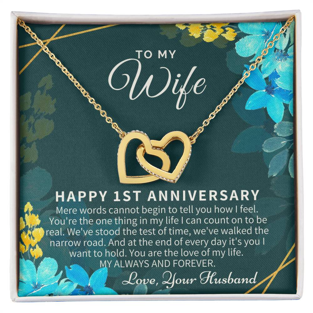 1St Anniversary Gift For Wife 1St Wedding Anniversary One Year Anniversary Gifts First Year Anniversary First Anniversary Gift For Her Interlocking Hearts Necklace