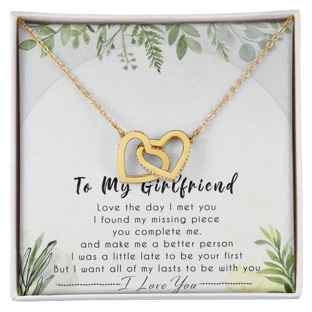 To My Girlfriend Interlocking Hearts Necklace Message Card
