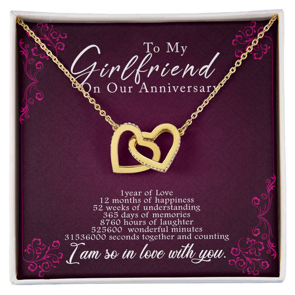 1 Anniversary Girlfriend Interlocking Hearts Necklace