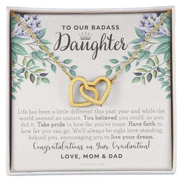 To Our Badass Daughter Straighten Your Crown Necklace Parents Daughter Necklace Daughter Graduation Gift Graduation On Pandemic Interlocking Hearts Necklace