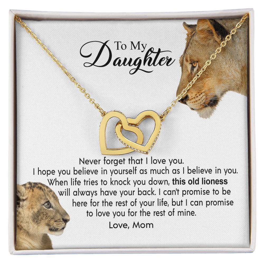 To My Daughter - This Old Lioness Will Always Have Your Back Interlocking Hearts Necklace