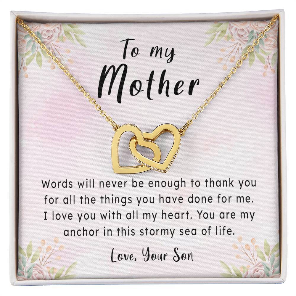 Mother'S Day Gift Necklace From Son On Interlocking Hearts Necklace