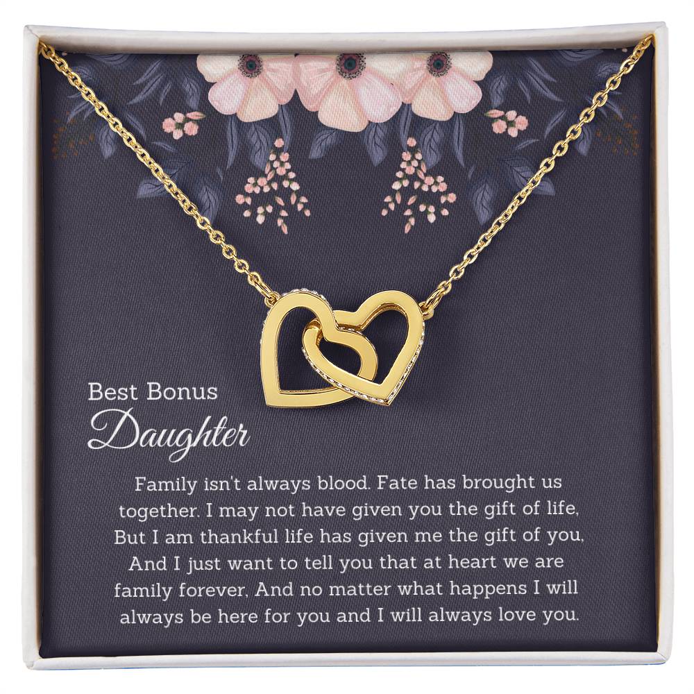 Bonus Daughter Gift Necklace Jewelry Handmade Usa Fate Has Brought Us Together Beautiful 14K Gold Forever Family Locked Hearts Interlocking Hearts Necklace