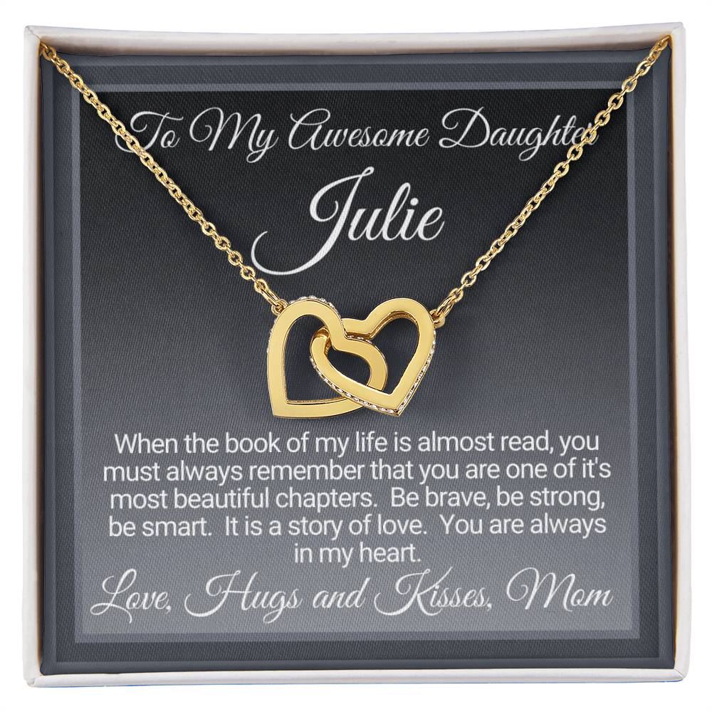 Personalized Awesome Daughter Necklace Gift From Mom Interlocking Hearts Necklace