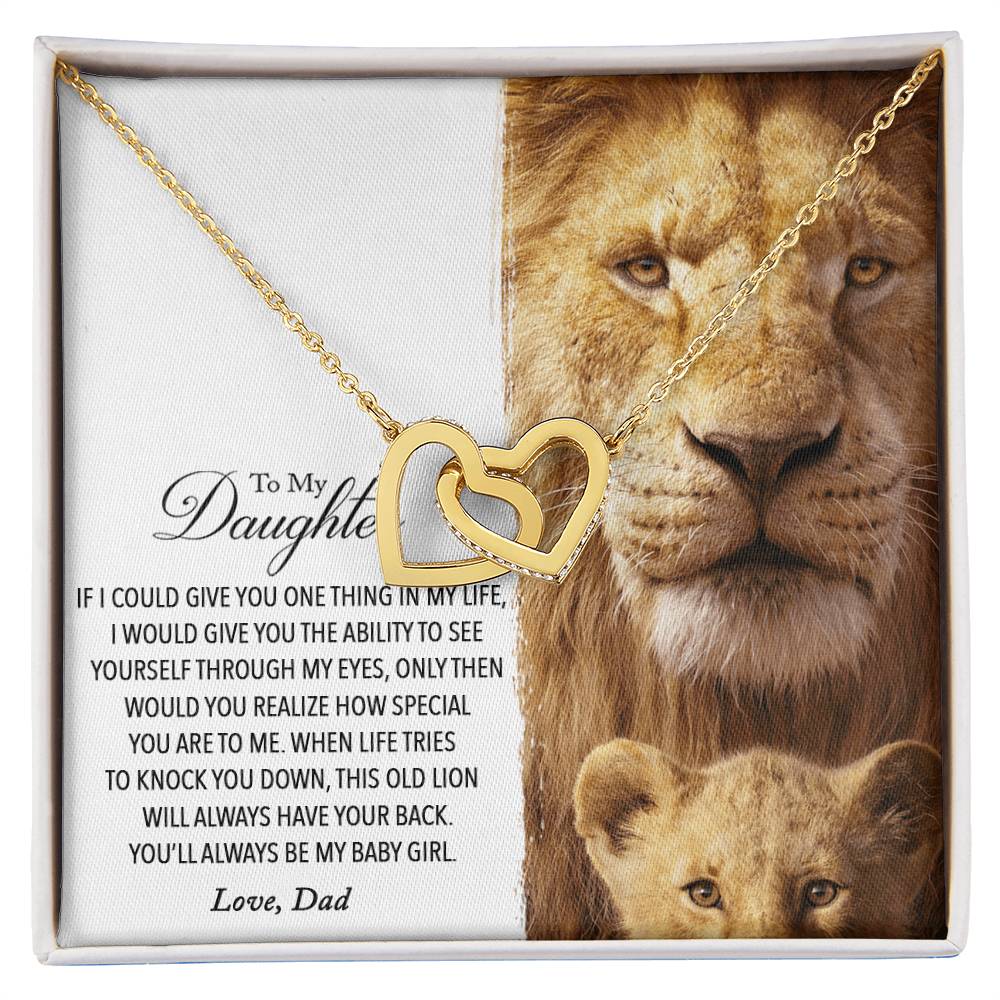 To My Daughter - This Old Lion Will Always Have Your Back Interlocking Hearts Necklace