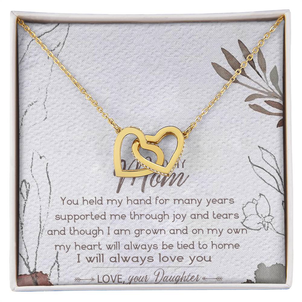 To My Mom Interlocking Hearts Necklace Message Card