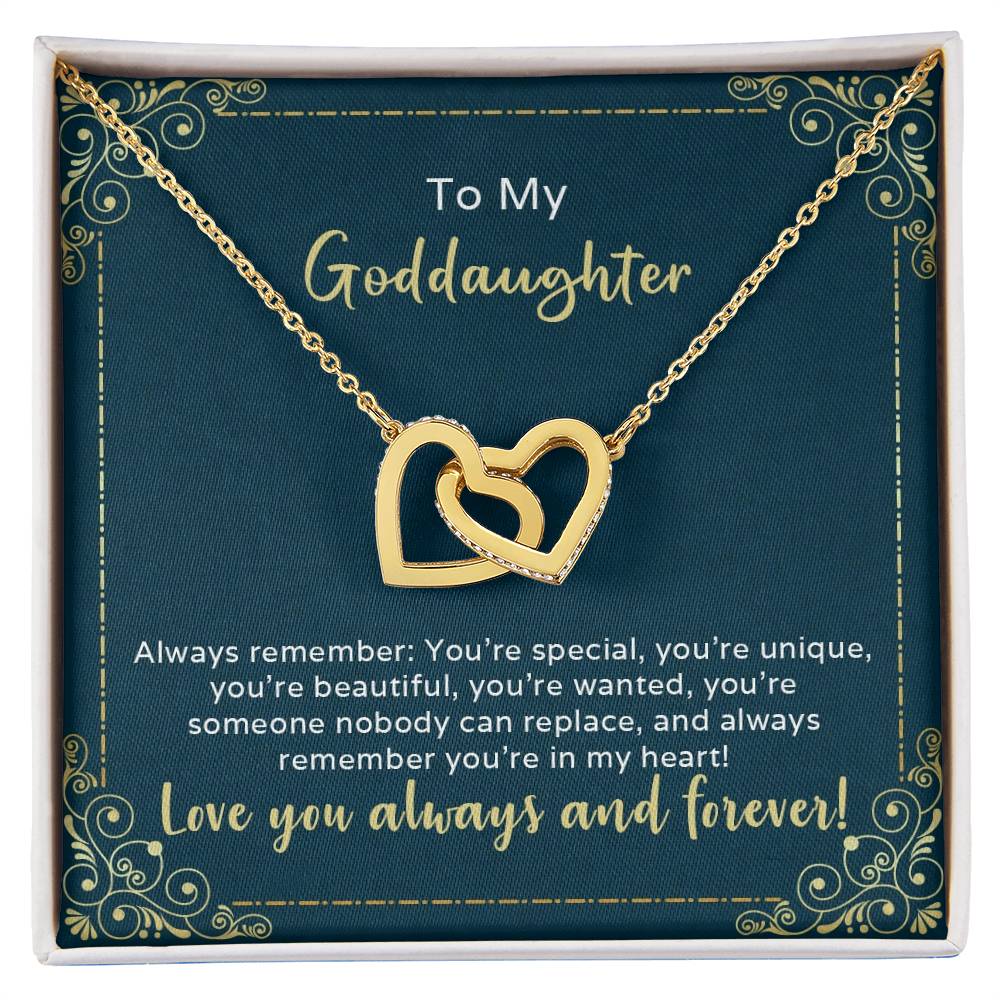 To My Goddaughter Gift - Nobody Can Replace My Granddaughter Heart Necklace Interlocking Hearts Necklace